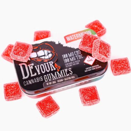 Devour watermelon gummies 1:1 CBD THC cannabis edibles