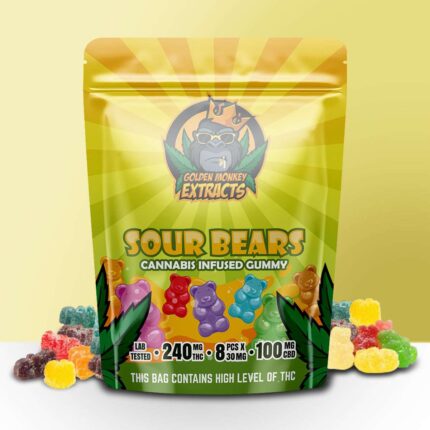 Golden Monkey sour bears gummy 240mg THC 100mg CBD cannabis edibles