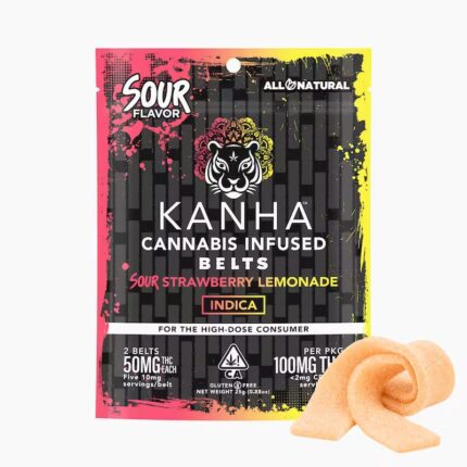 KANHA sour strawberry lemonade belts indica 100mg THC cannabis edibles